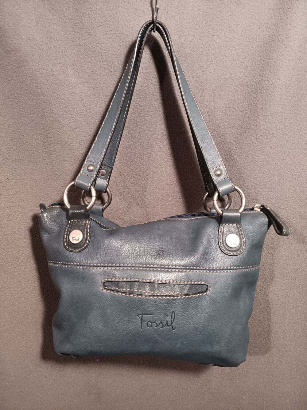 FOSSIL Hanover Vintage Blue Leather Satchel Bag Women’s Shoulder Purse Handbag